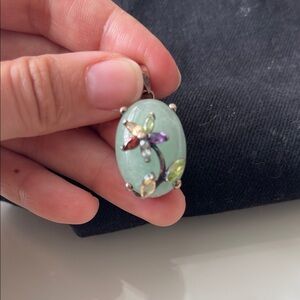 Beautiful Jade Flower Pendant Silver